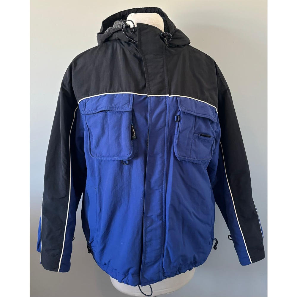 Vintage Gap Blue Black Colorblock Hooded Parka Jacket Sherpa Lined Size Medium